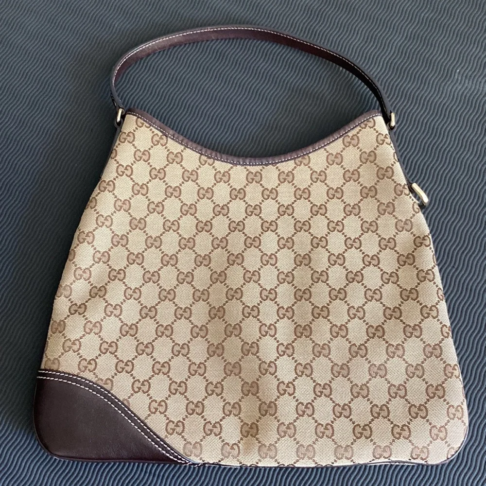 🤎 GUCCI New Britt brown canvas medium shoulder hobo bag | vintage - Picture 9 of 14